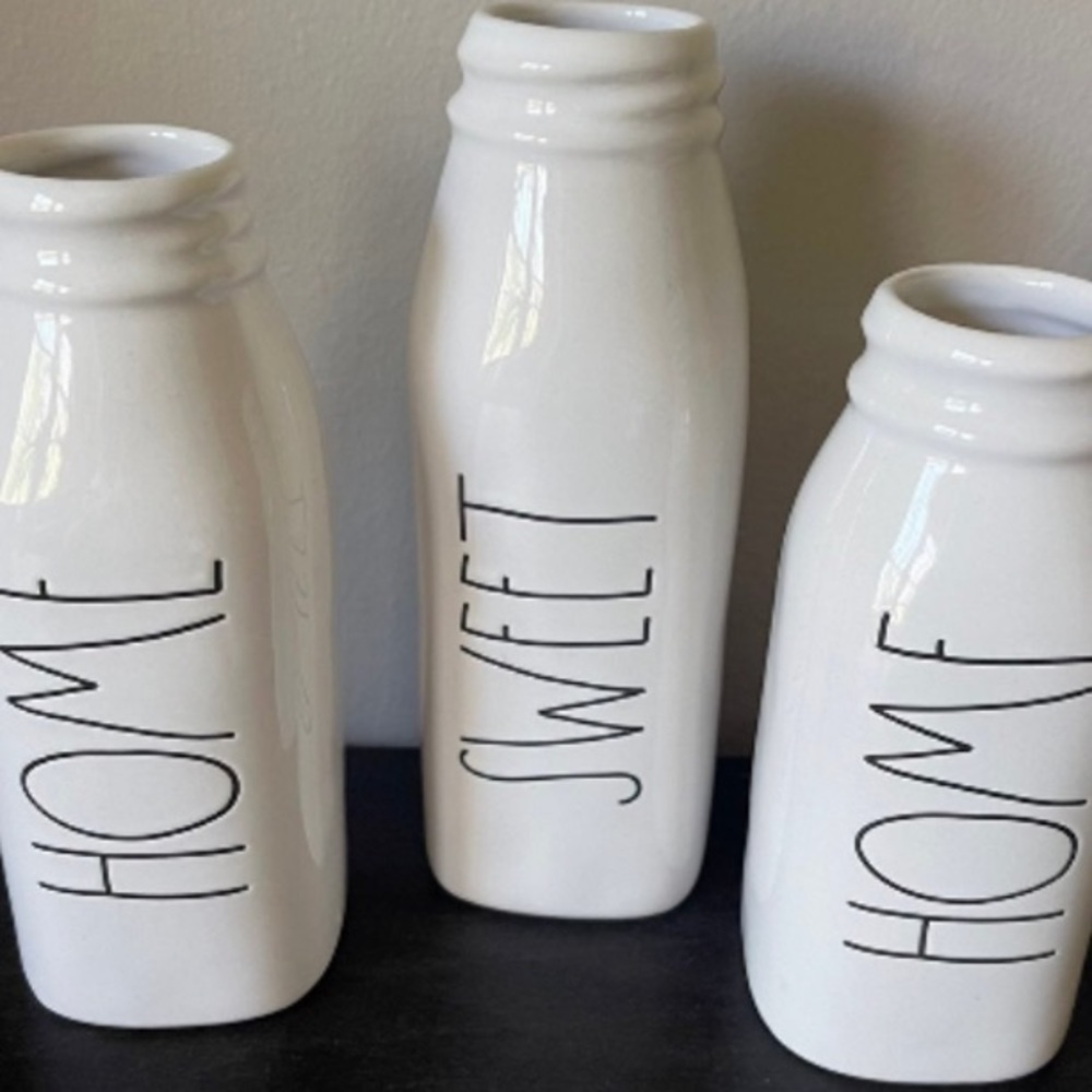 RAE DUNN by Magenta LOVE GROWS HERE Set Of 3 Milk Bottle Planters NEW in Box